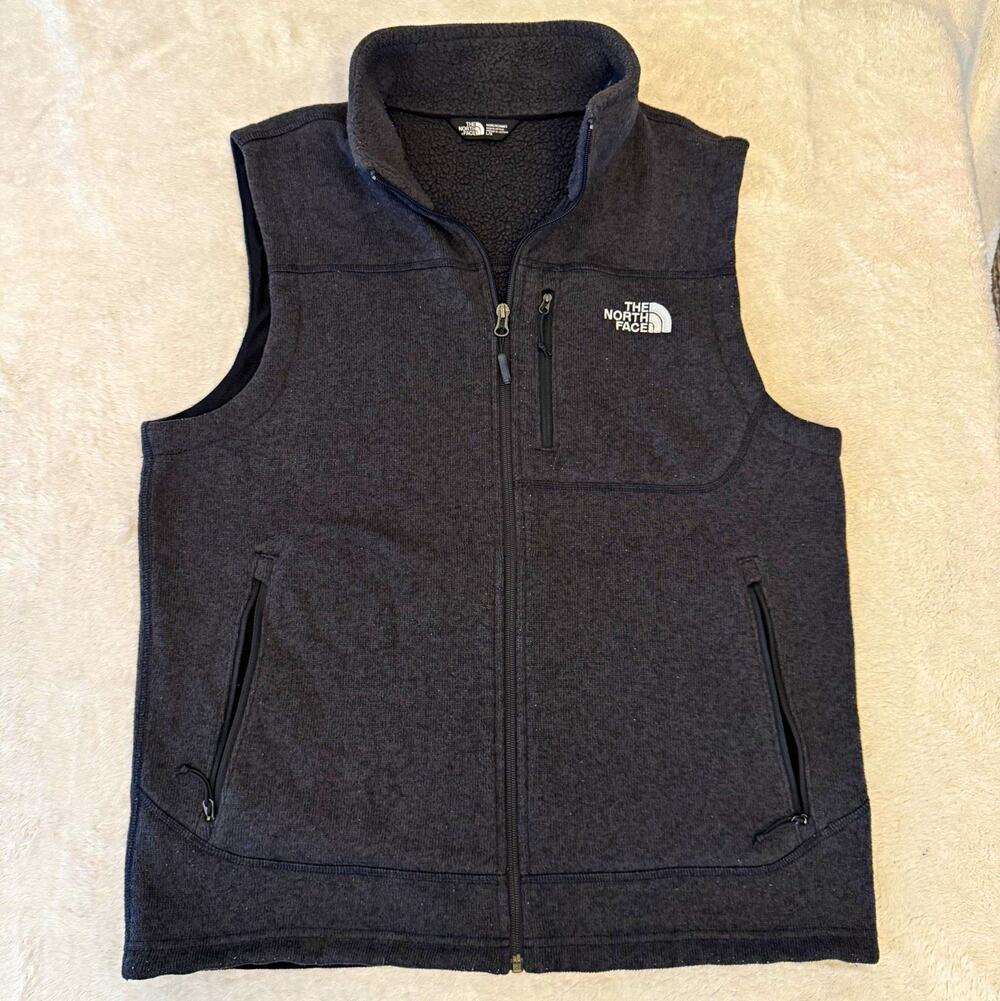 The North Face Men’s Full Zip Vest Gray L Pockets Stand-Up Collar Logo